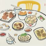Feast 盛宴, 2022, 69x69cm, Ink and Colour on Paper