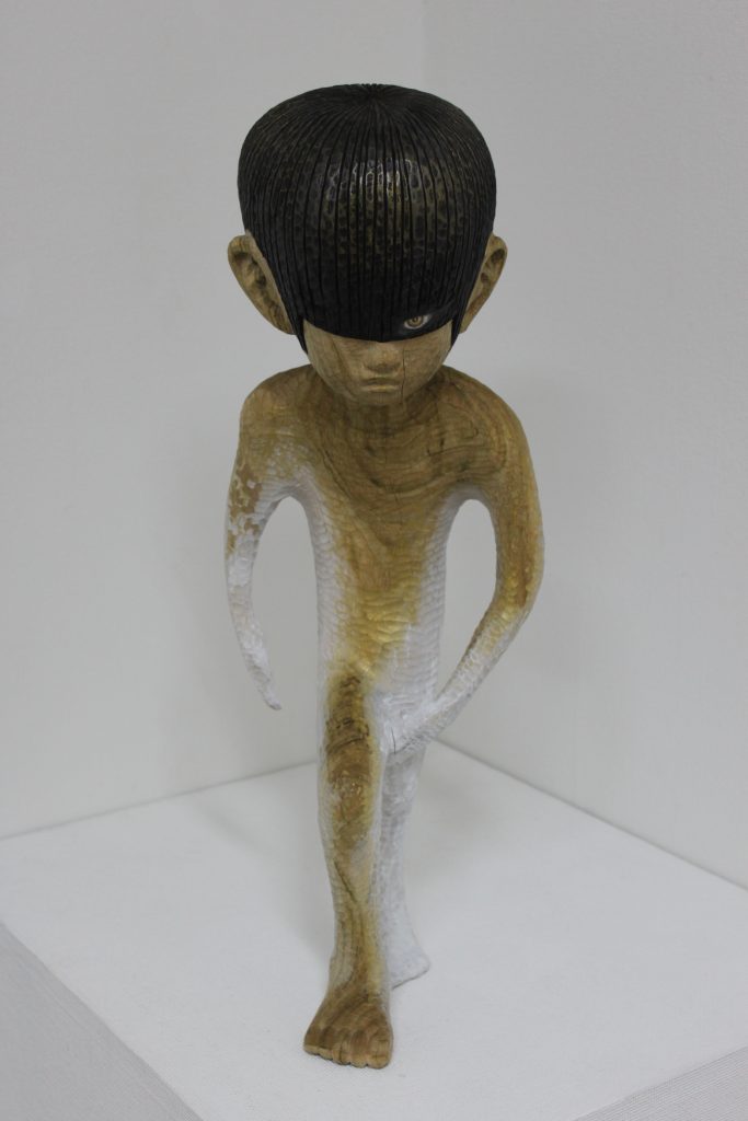 Vague Outline II, 60.5 x 22 x 19cm, camphor wood, colored with acrylic and pencil, 2011