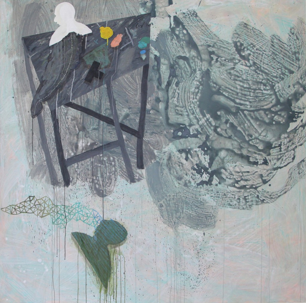 Portrait with table, 2014, 200 x 200 cm, Acrylic on linen